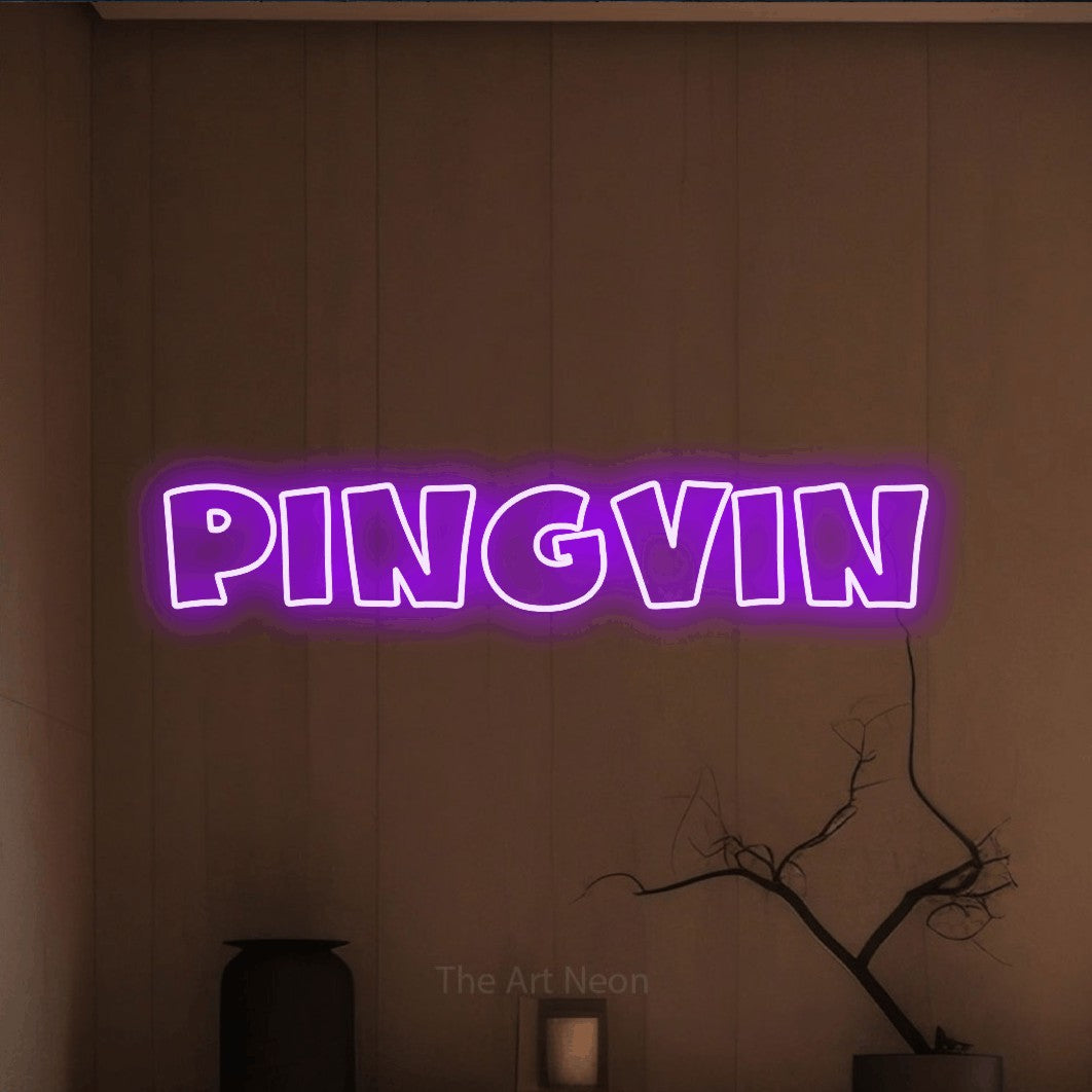 LED neon sign reading “Pingvin”, arranged in a single line.