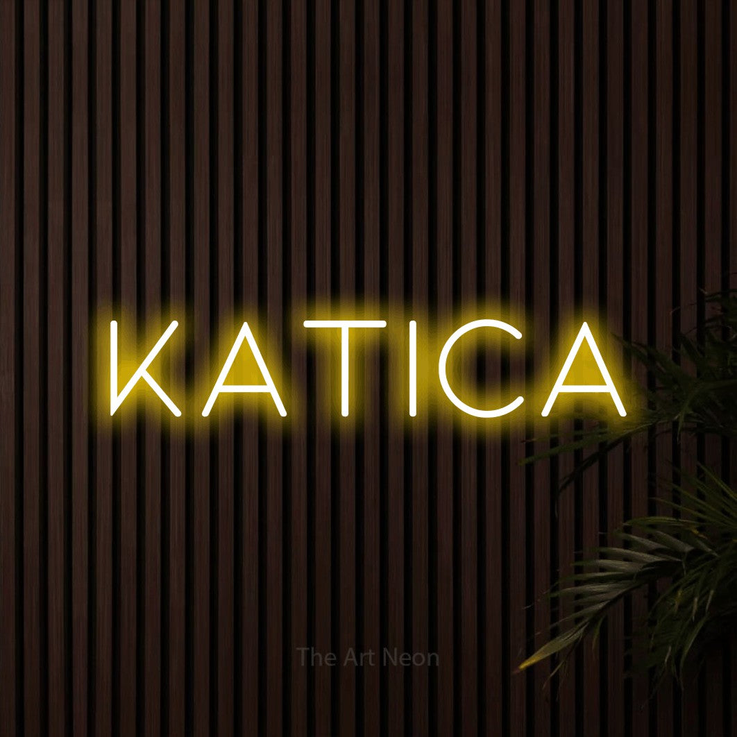 LED neon sign reading “Katica”, arranged in a single line.