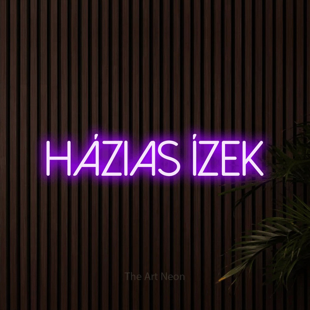 LED neon sign reading “HÁZIAS ízek”, arranged in a single line.