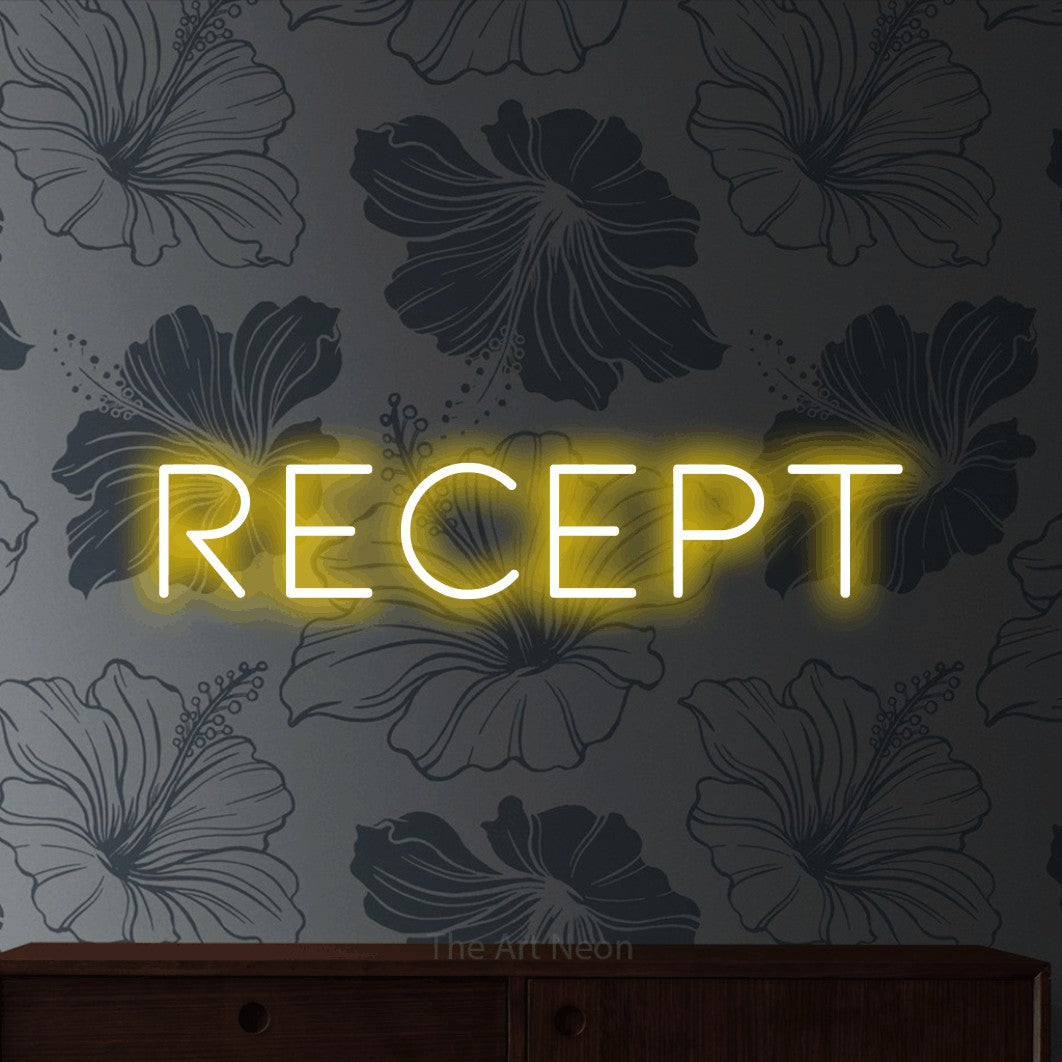 LED neon sign reading “RECEPT”, arranged in a single line.