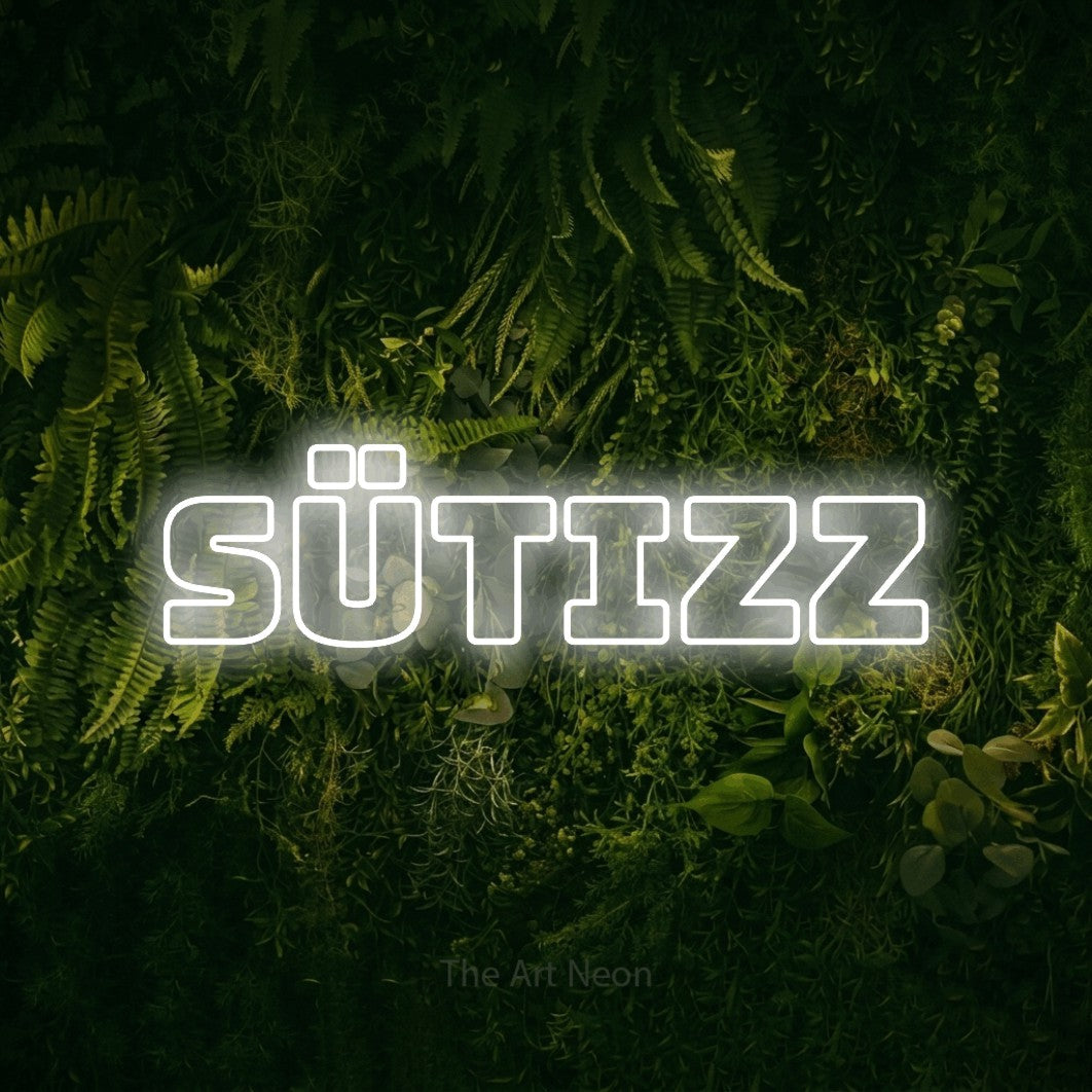 LED neon sign reading “sütizz”, arranged in a single line.