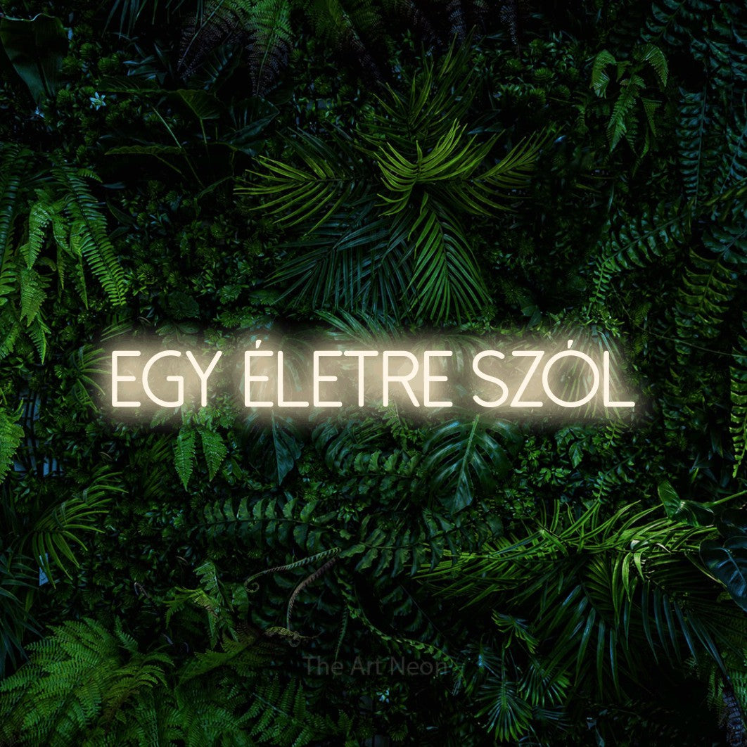 LED neon sign reading “Egy életre szól”, arranged in a single line.