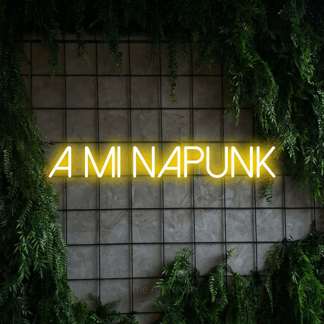 LED neon sign reading “a mi napunk”, arranged in a single line.