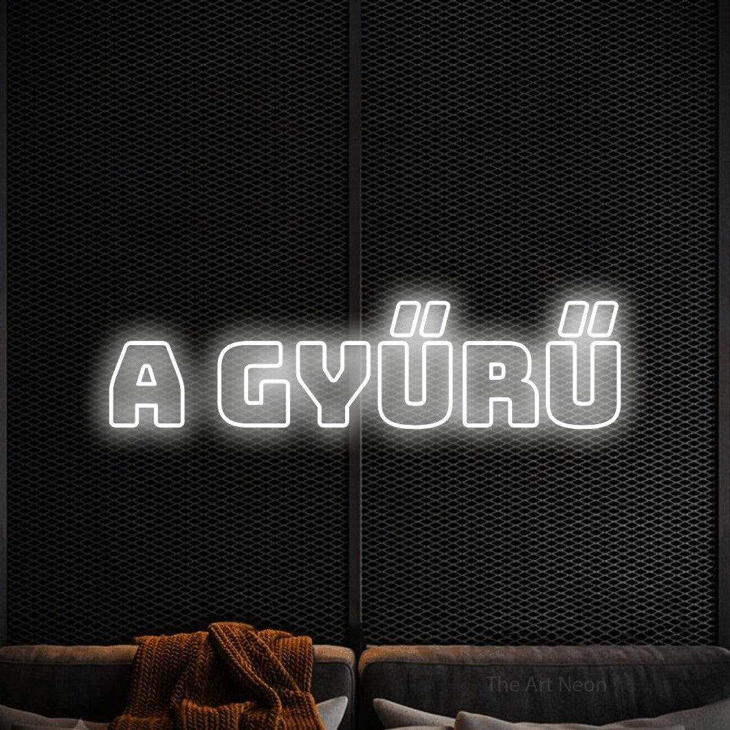 LED neon sign reading “a gyűrű”, arranged in a single line.