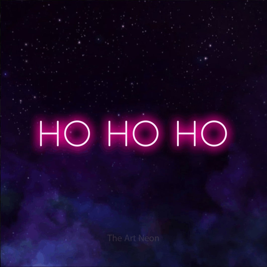 LED neon sign reading “Ho Ho Ho”, arranged in a single line.