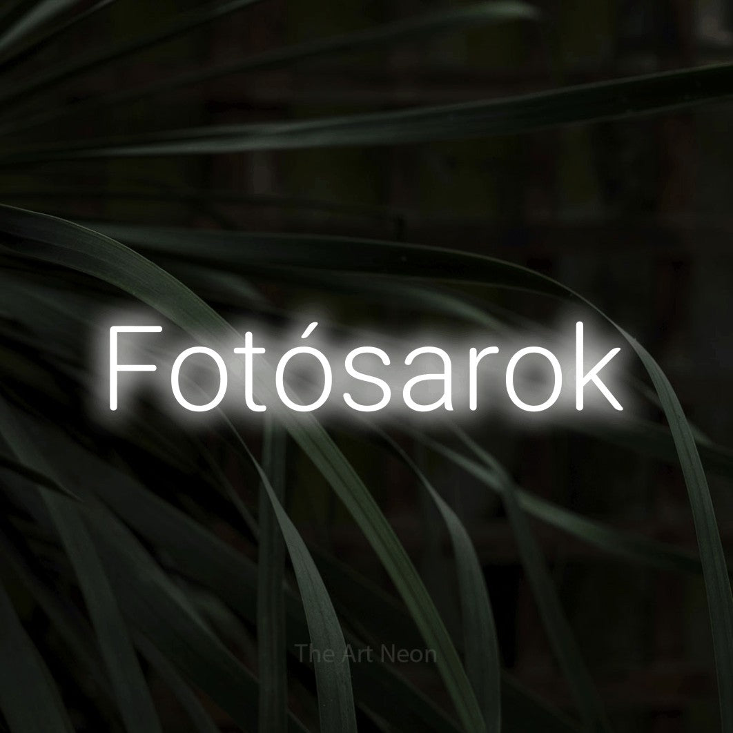LED neon sign reading “Fotósarok”, arranged in a single line.