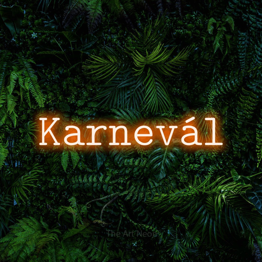 LED neon sign reading “Karnevál”, arranged in a single line.