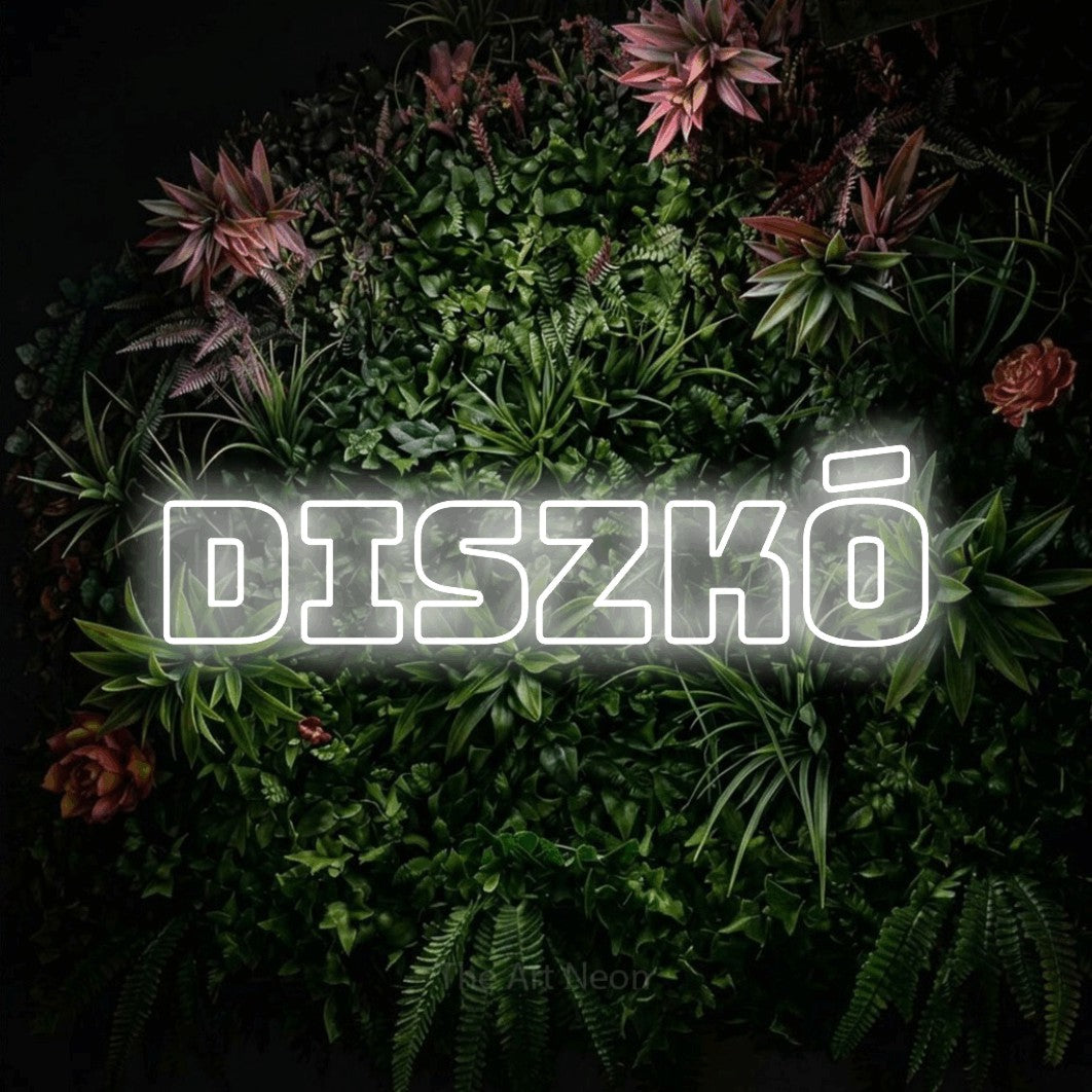 LED neon sign reading “DISZKÓ”, arranged in a single line.