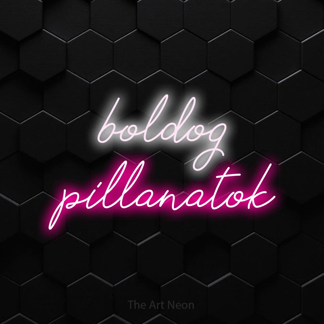 LED neon sign reading “boldog pillanatok”, arranged in two lines.