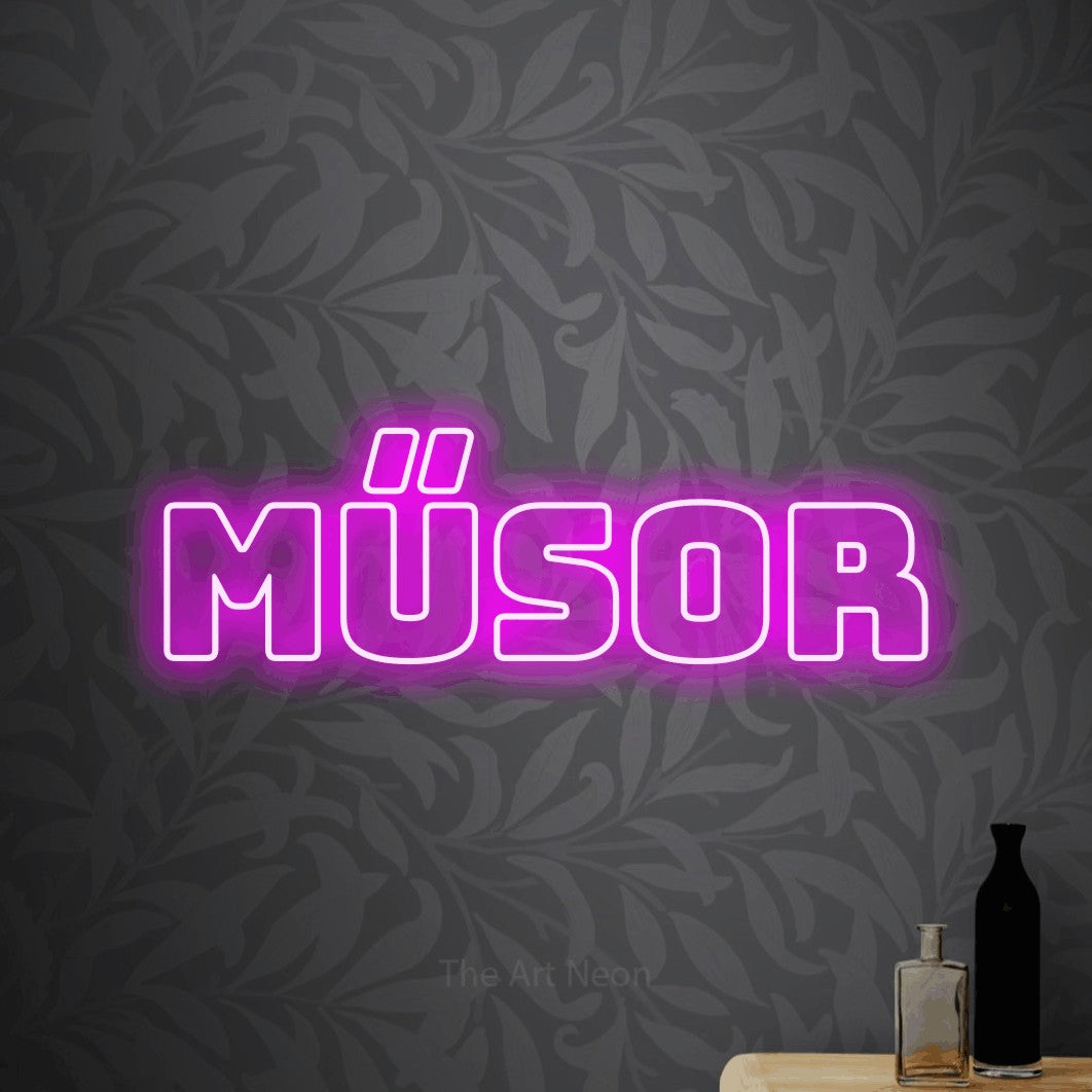 LED neon sign reading “Műsor”, arranged in a single line.