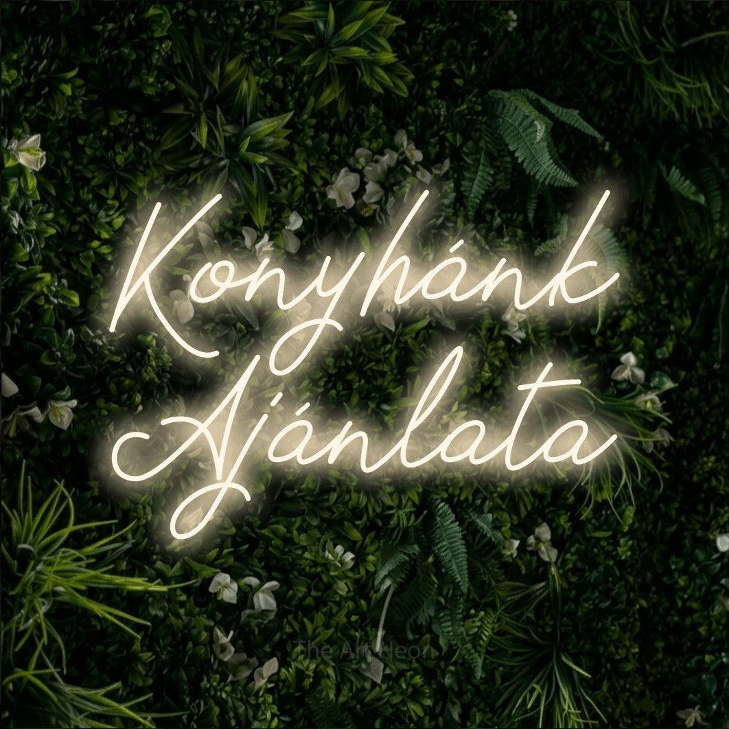 LED neon sign reading “Konyhánk Ajánlata”, arranged in two lines.
