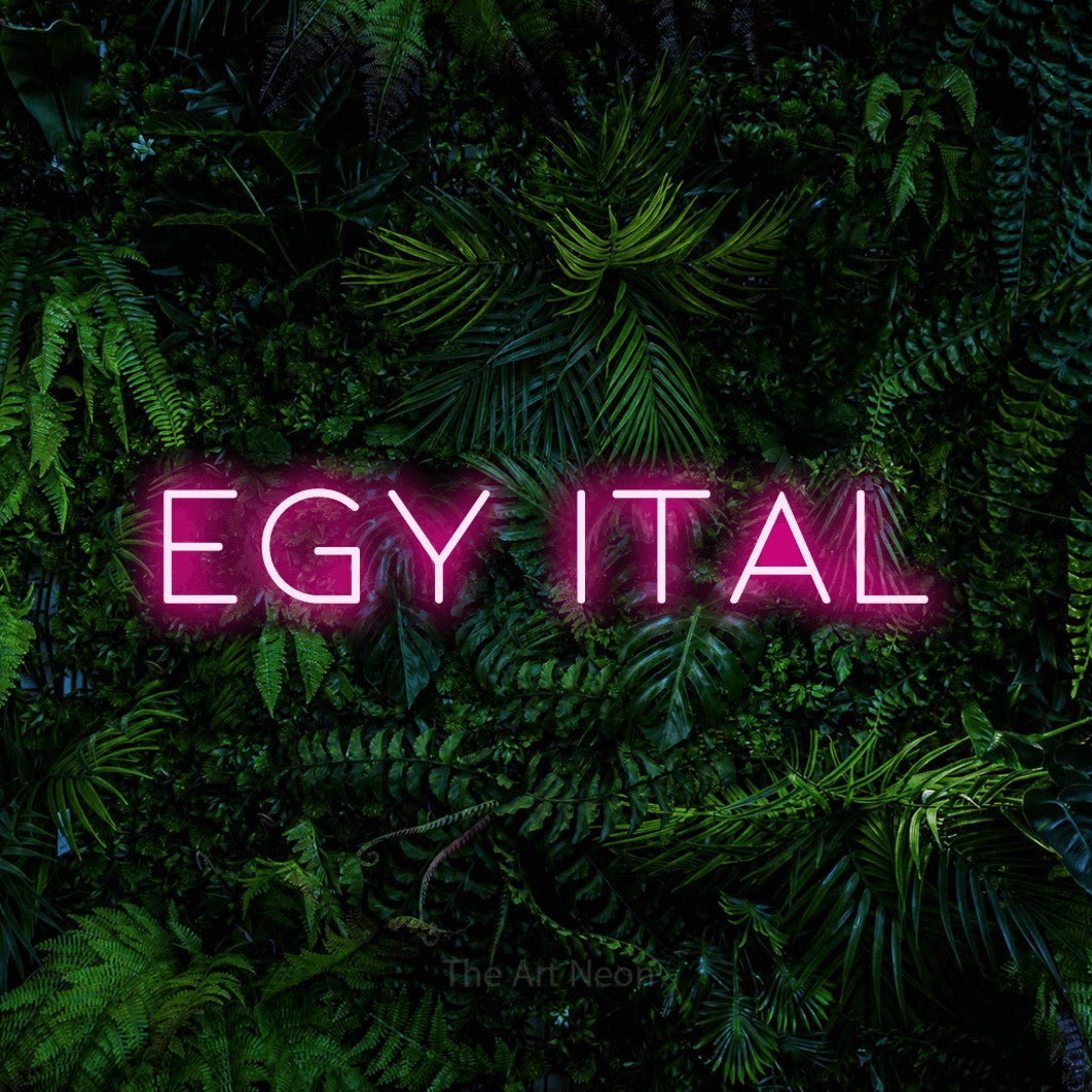 LED neon sign reading “egy ITAL”, arranged in a single line.