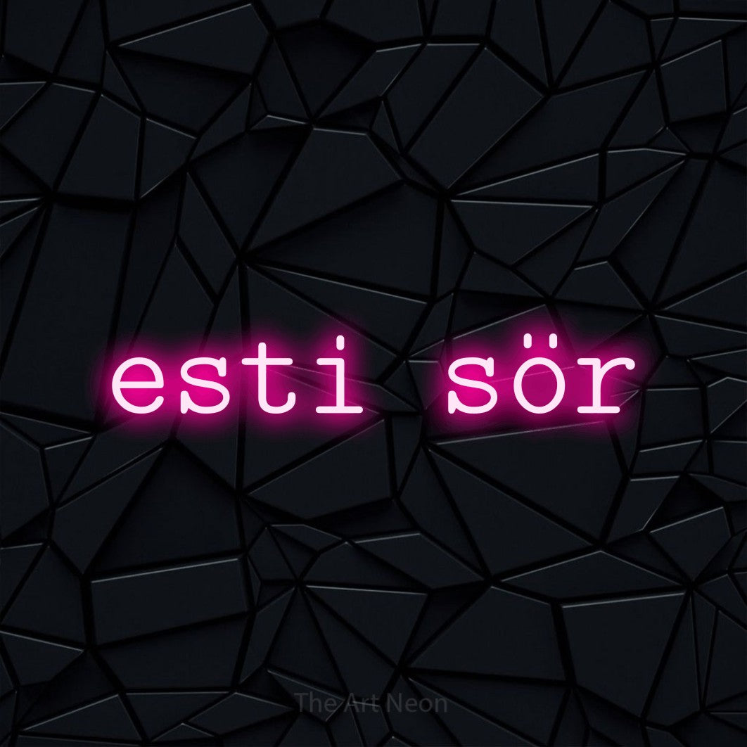 LED neon sign reading “esti sör”, arranged in a single line.