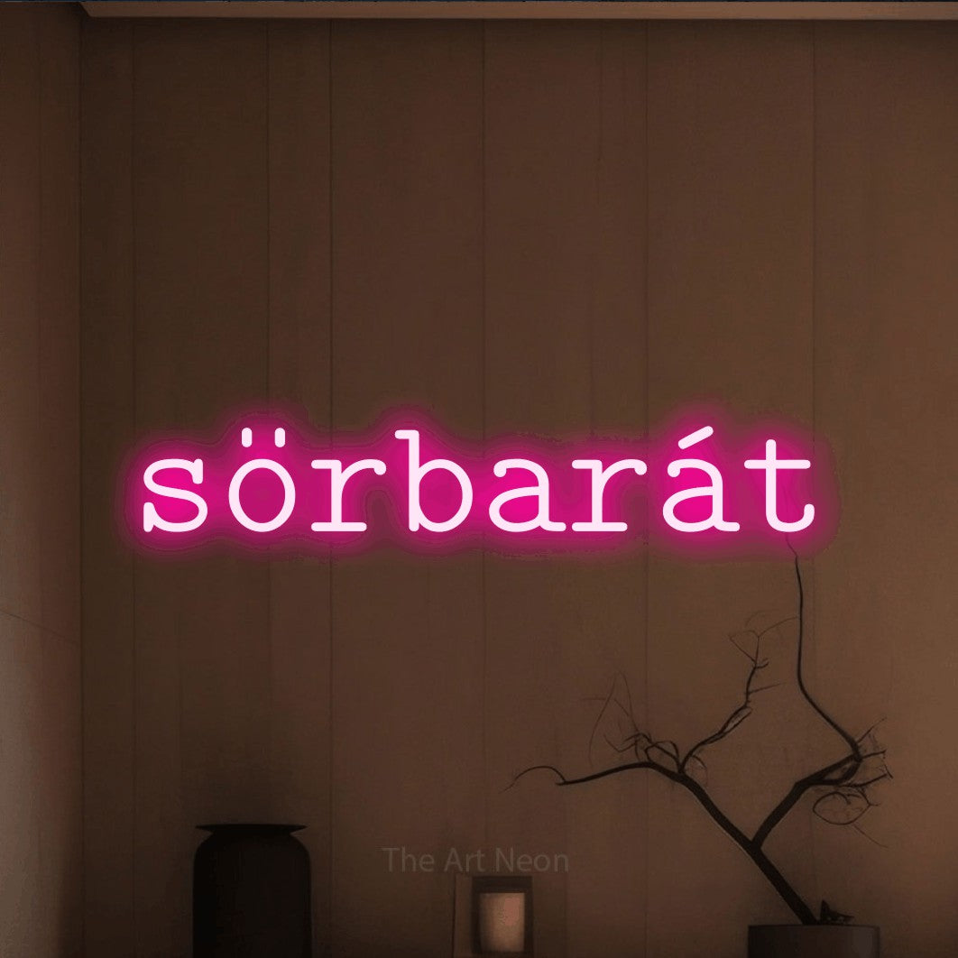 LED neon sign reading “sörbarát”, arranged in a single line.