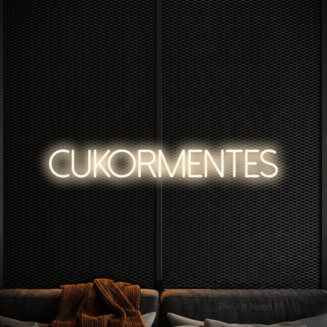 LED neon sign reading “cukormentes”, arranged in a single line.