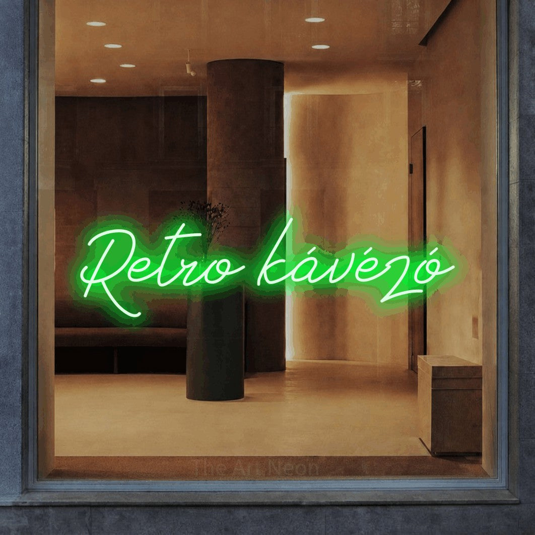 LED neon sign reading “Retro kávézó”, arranged in a single line.