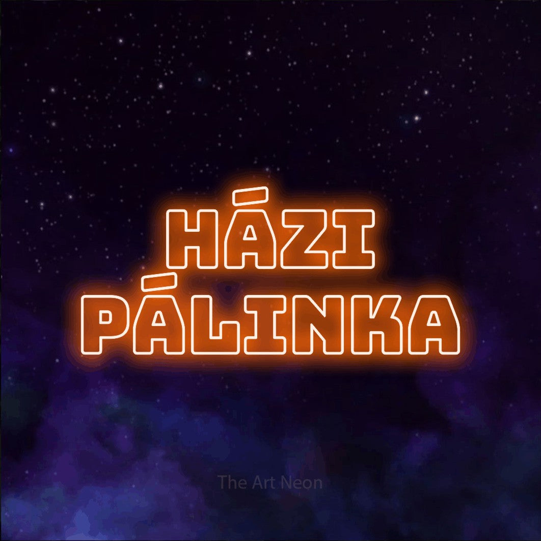LED neon sign reading “házi PÁLINKA”, arranged in two lines.