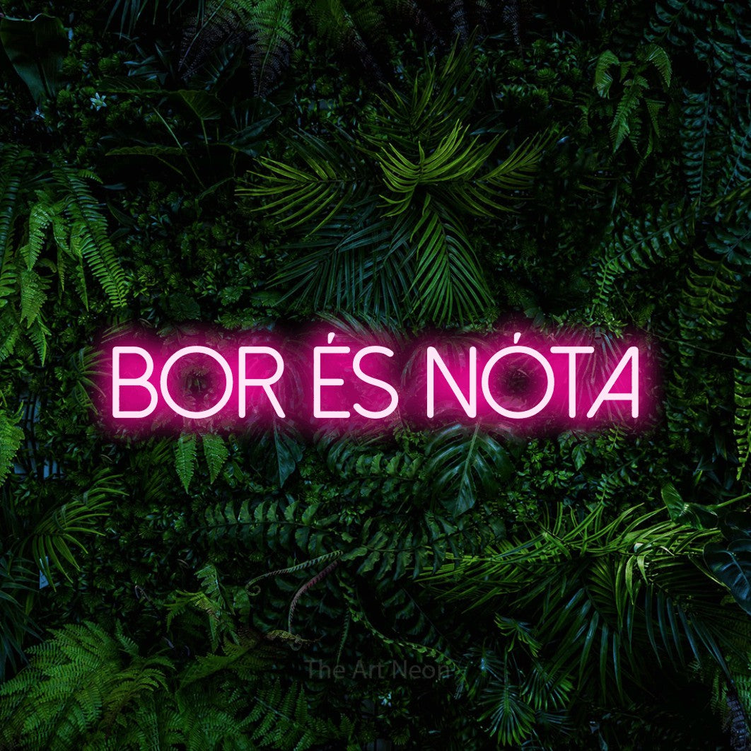 LED neon sign reading “bor és NÓTA”, arranged in a single line.