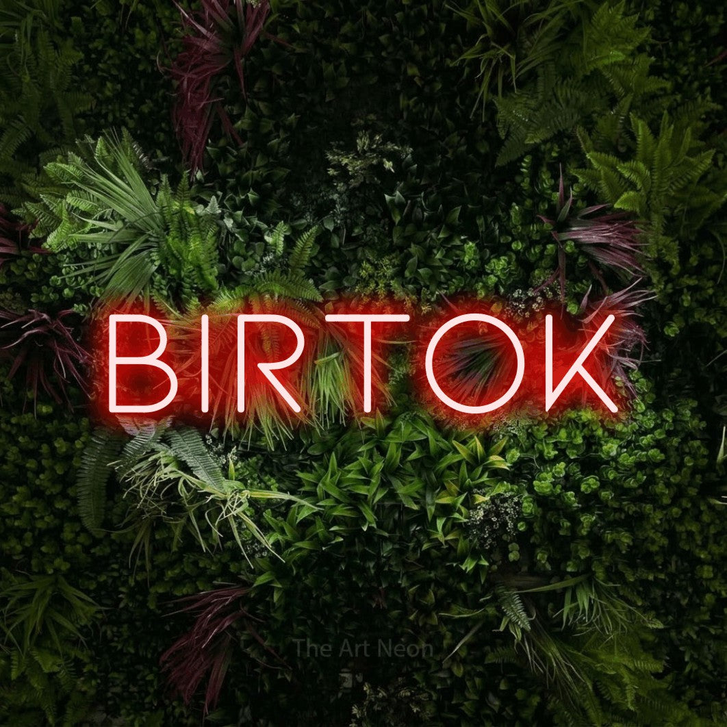LED neon sign reading “Birtok”, arranged in a single line.
