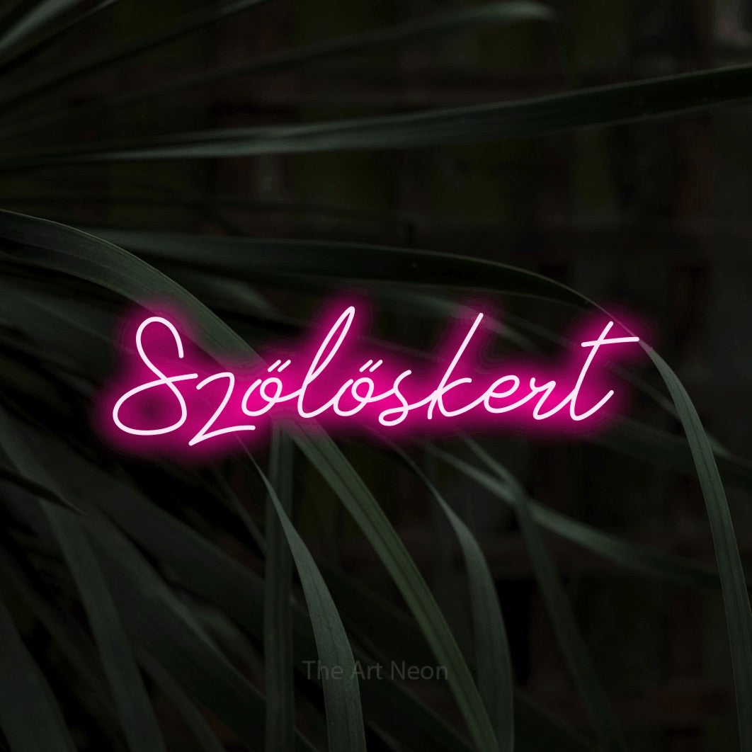 LED neon sign reading “Szőlőskert”, arranged in a single line.