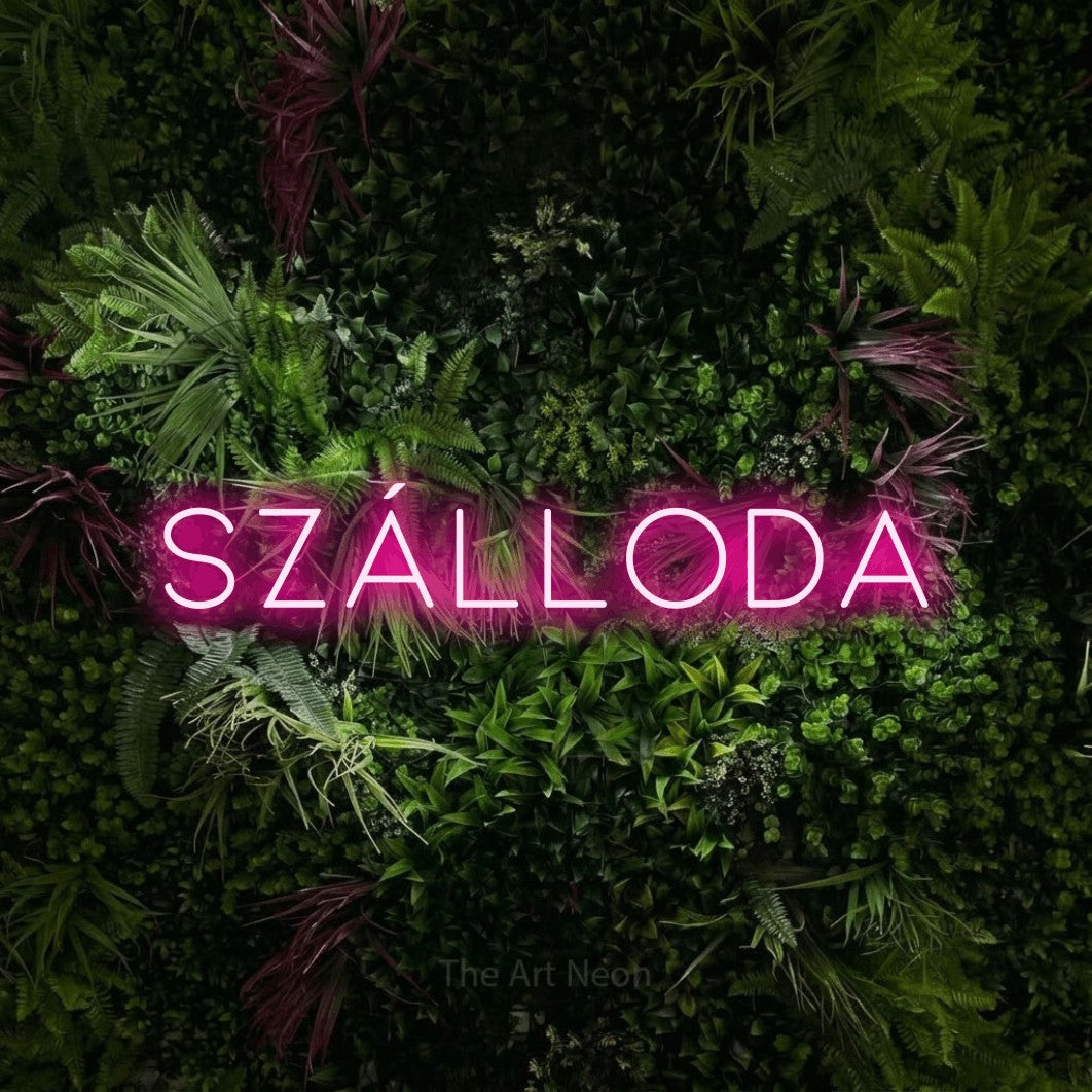 LED neon sign reading “Szálloda”, arranged in a single line.