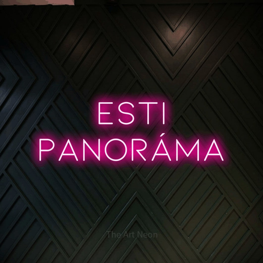 LED neon sign reading “ESTI PANORÁMA”, arranged in two lines.