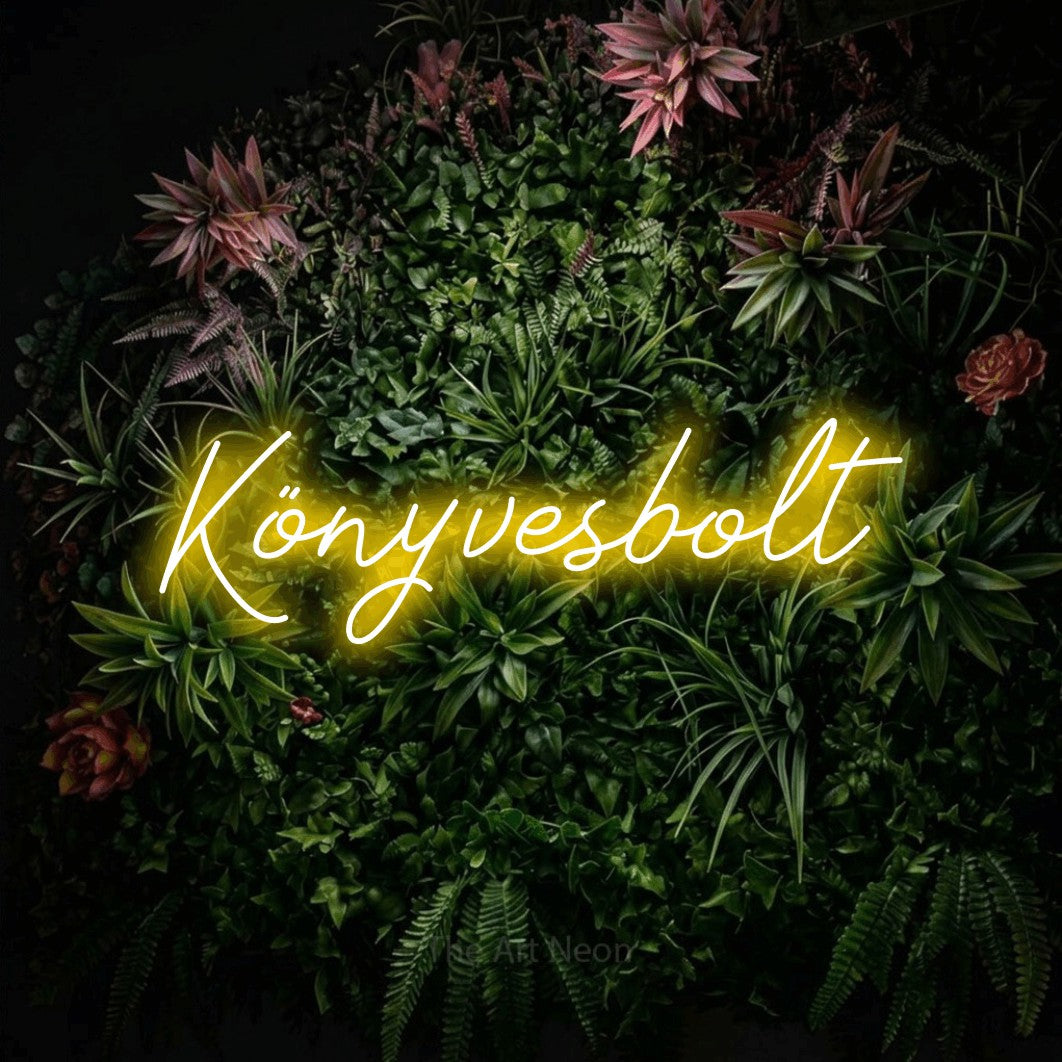 LED neon sign reading “Könyvesbolt”, arranged in a single line.