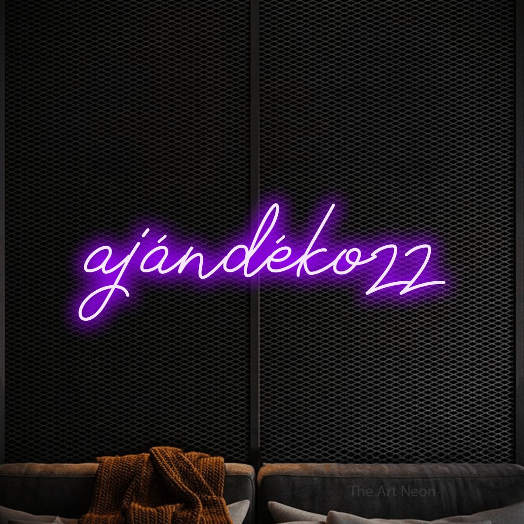 LED neon sign reading “ajándékozz”, arranged in a single line.