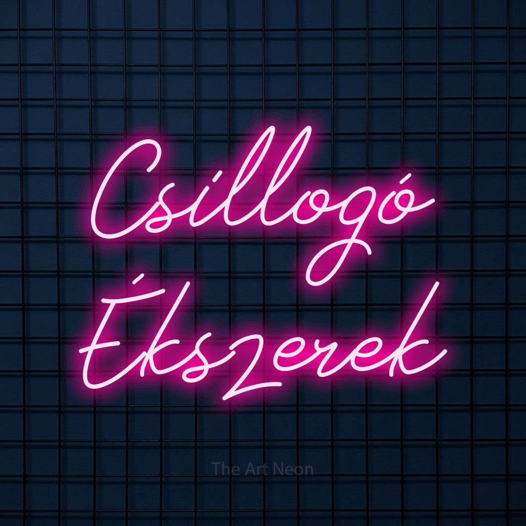 LED neon sign reading “Csillogó Ékszerek”, arranged in two lines.
