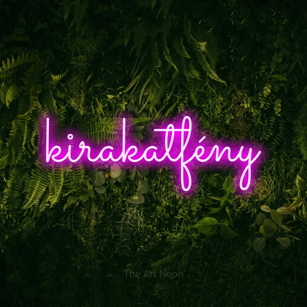 LED neon sign reading “kirakatfény”, arranged in a single line.