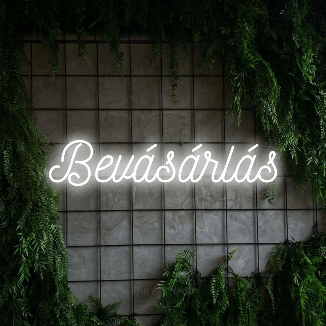 LED neon sign reading “Bevásárlás”, arranged in a single line.