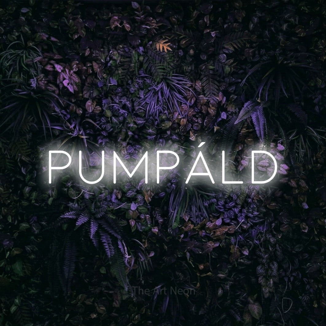 LED neon sign reading “Pumpáld”, arranged in a single line.