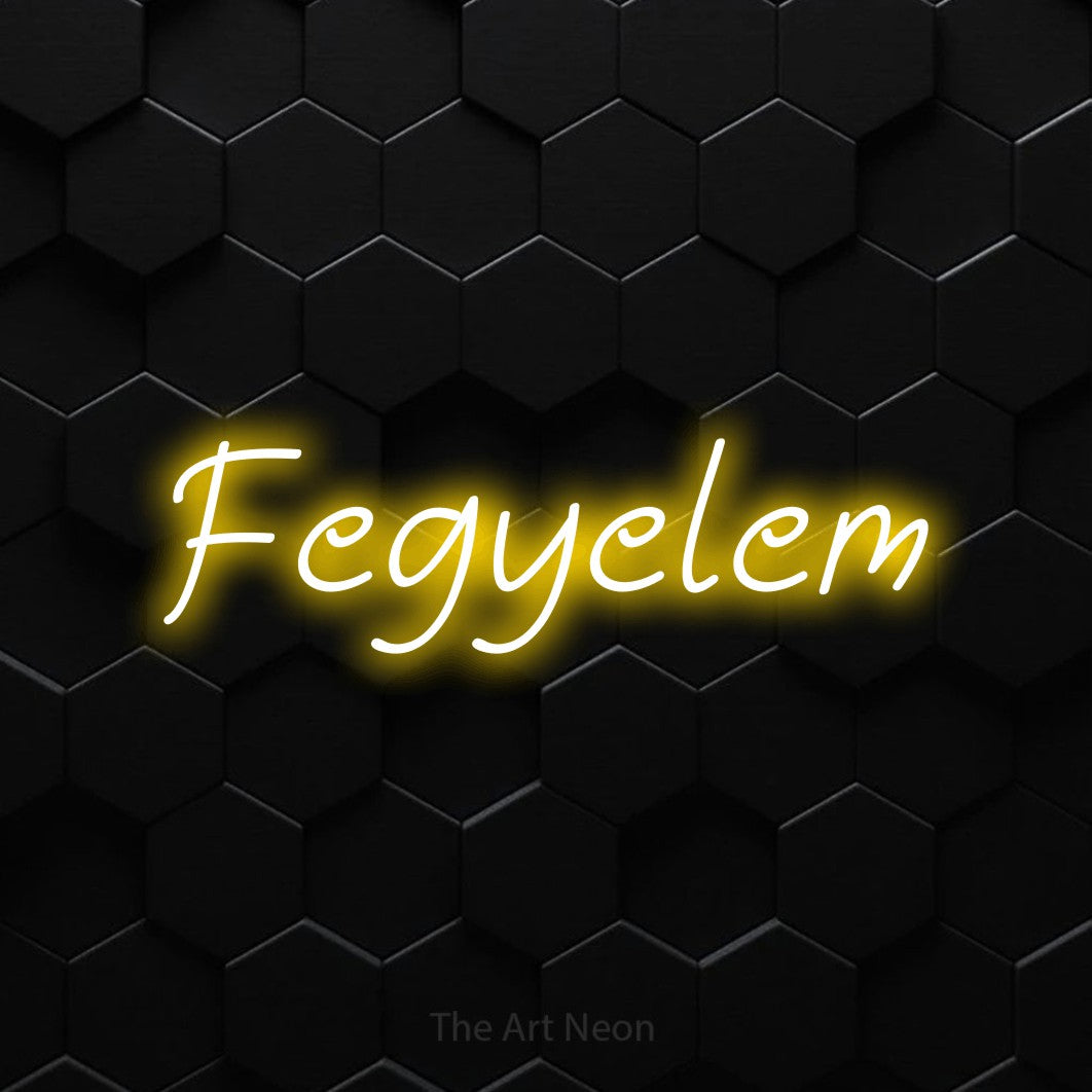 LED neon sign reading “Fegyelem”, arranged in a single line.