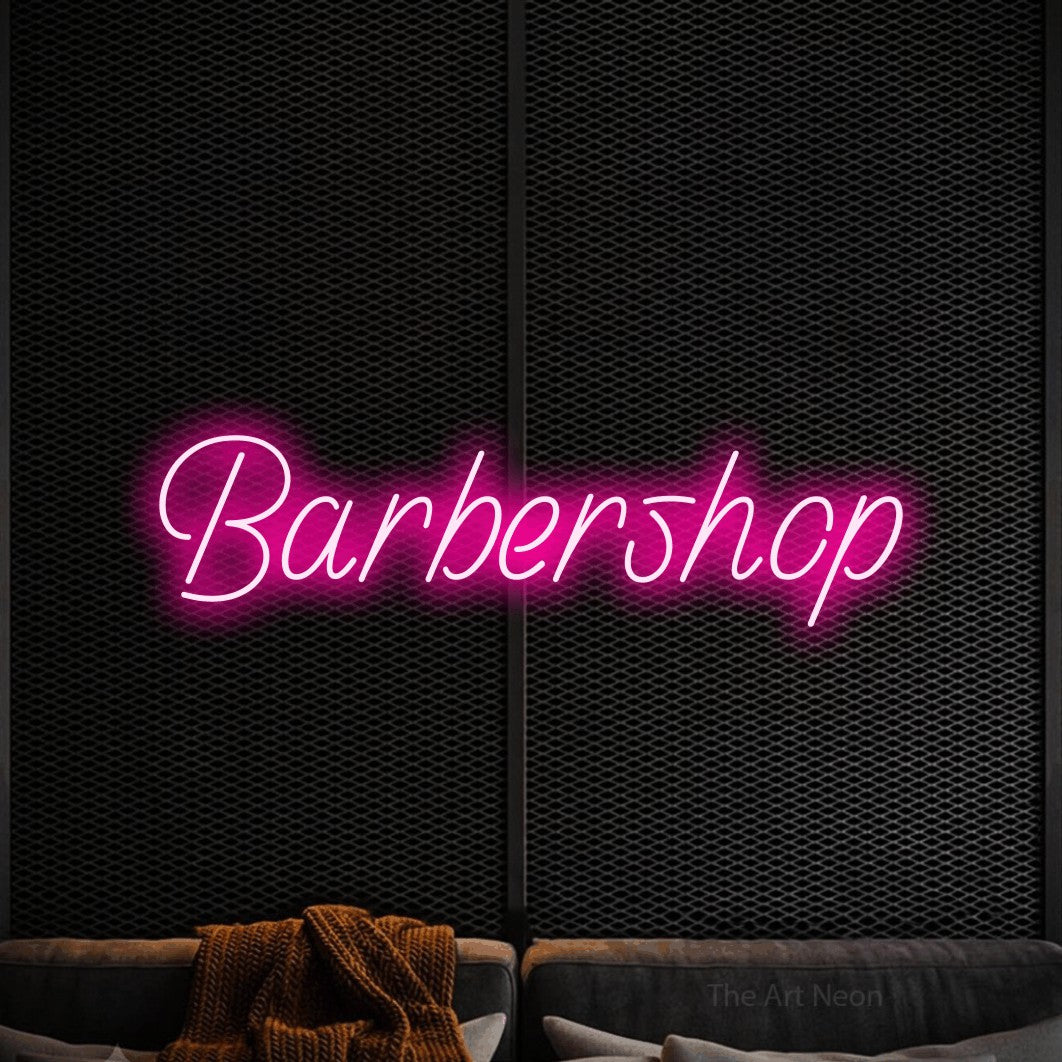 LED neon sign reading “Barbershop”, arranged in a single line.