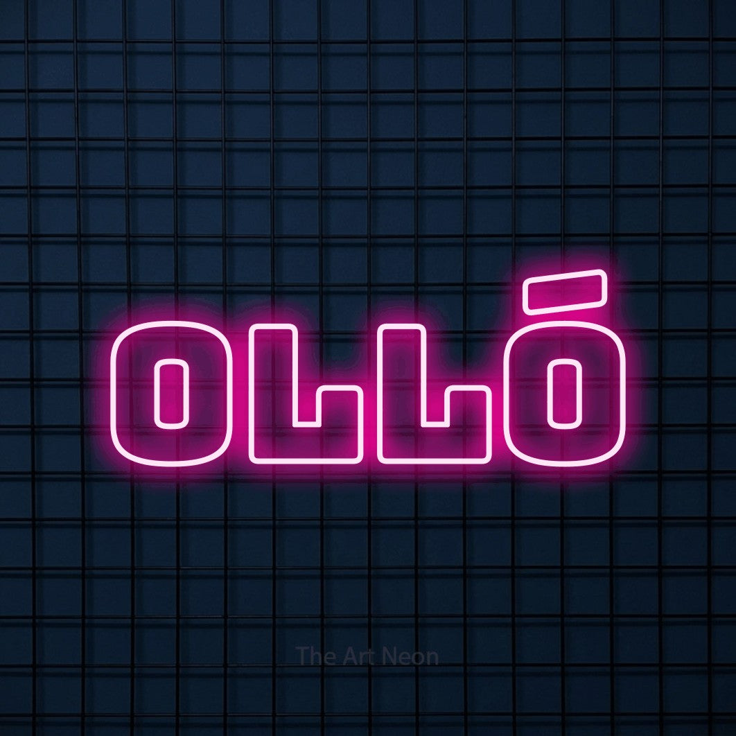LED neon sign reading “OLLÓ”, arranged in a single line.