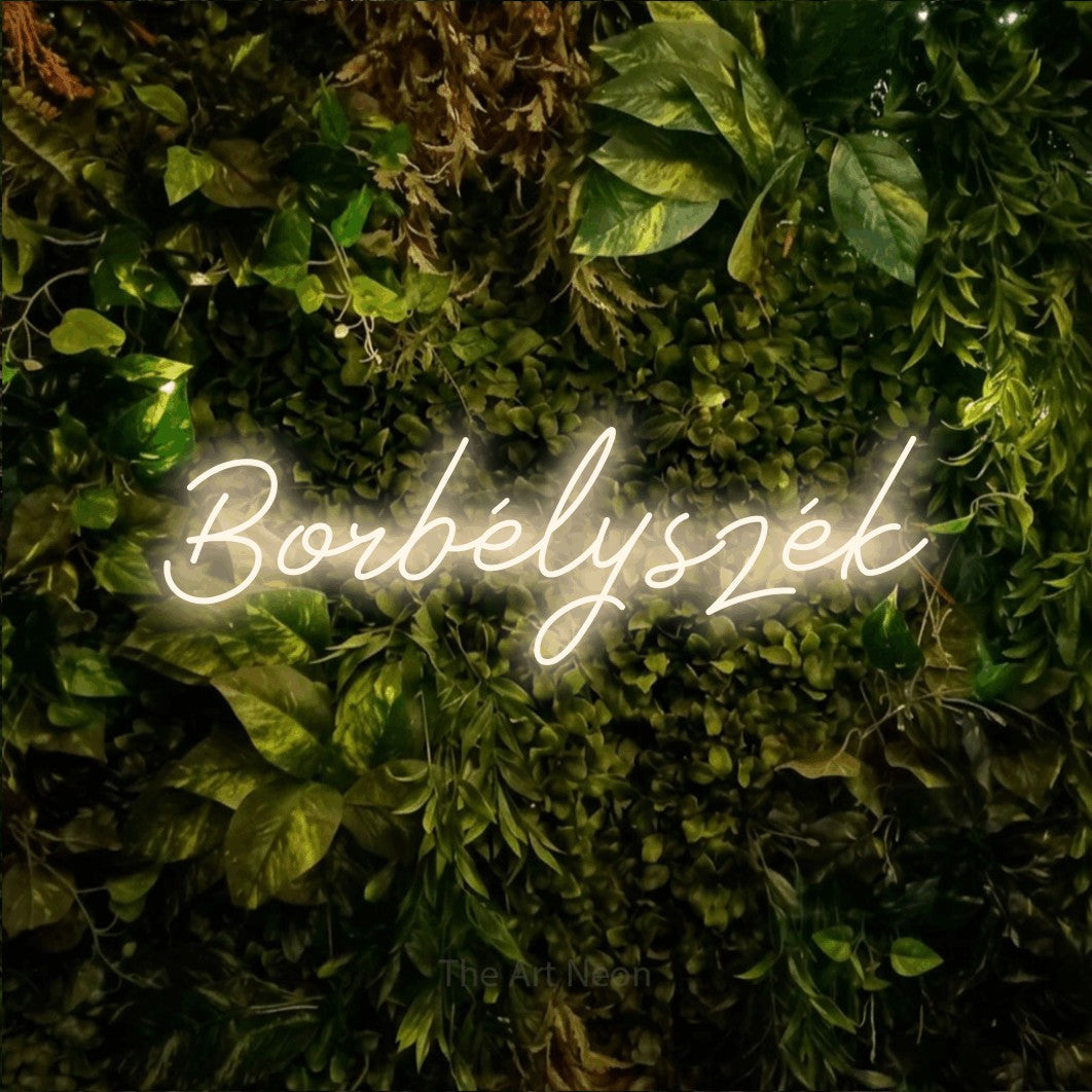 LED neon sign reading “Borbélyszék”, arranged in a single line.