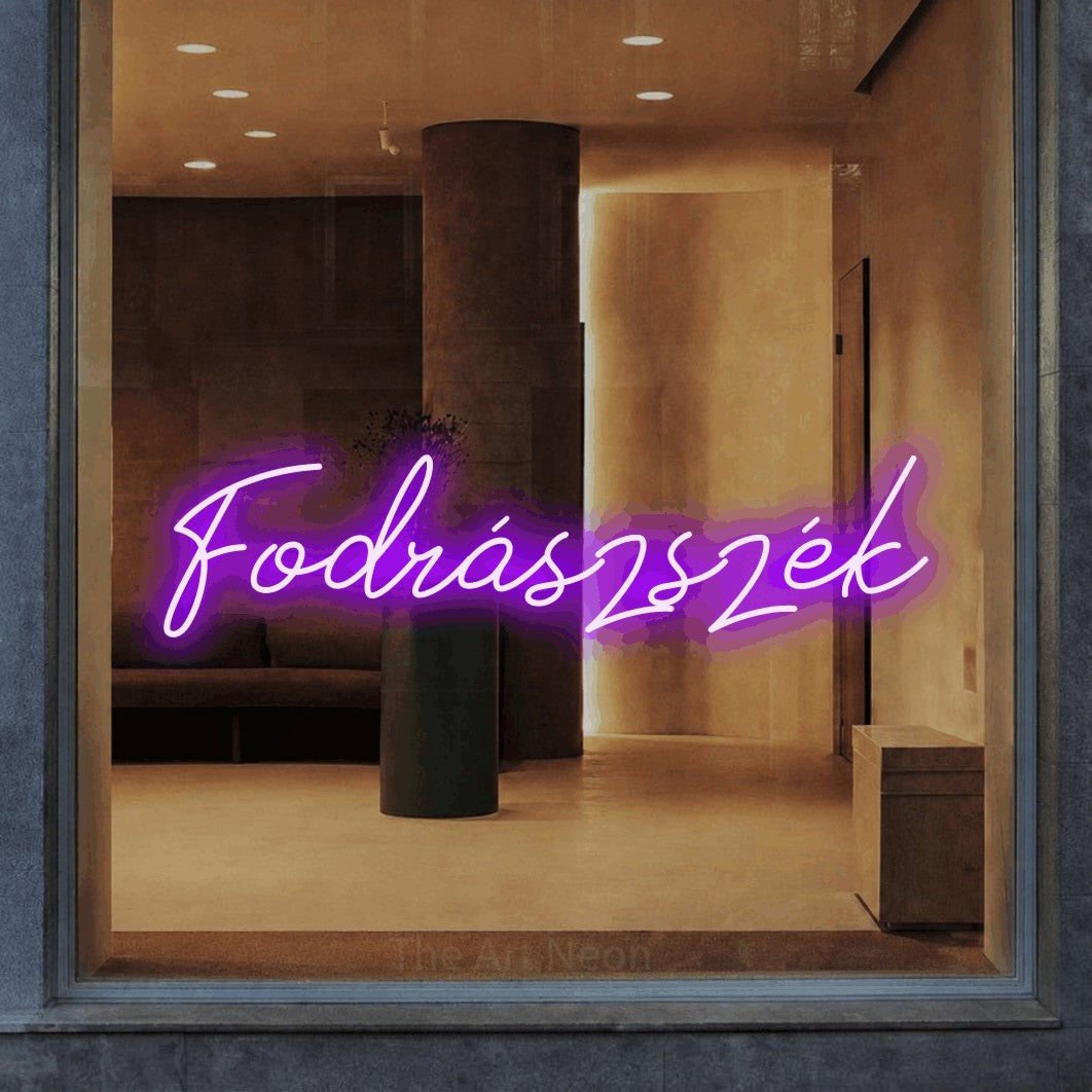 LED neon sign reading “Fodrászszék”, arranged in a single line.