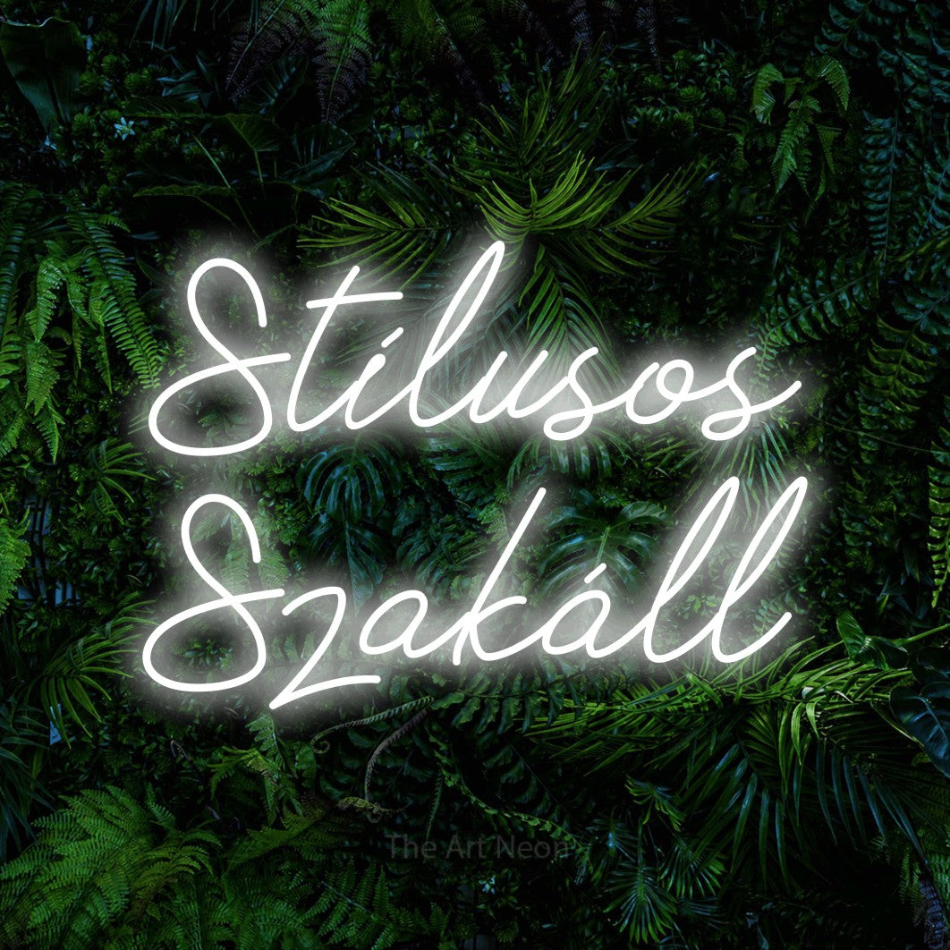 LED neon sign reading “Stílusos Szakáll”, arranged in two lines.