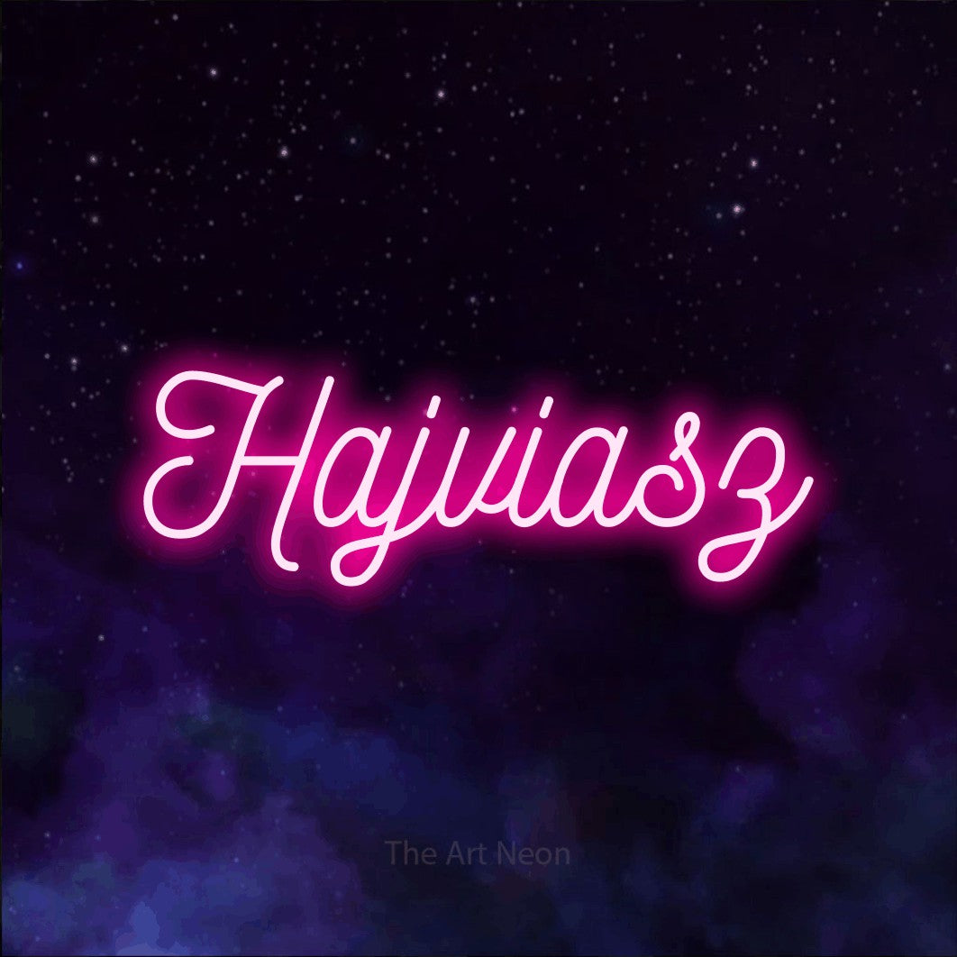 LED neon sign reading “Hajviasz”, arranged in a single line.