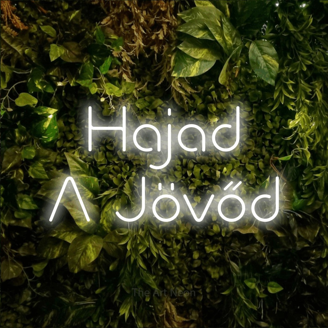 LED neon sign reading “Hajad A Jövőd”, arranged in two lines.