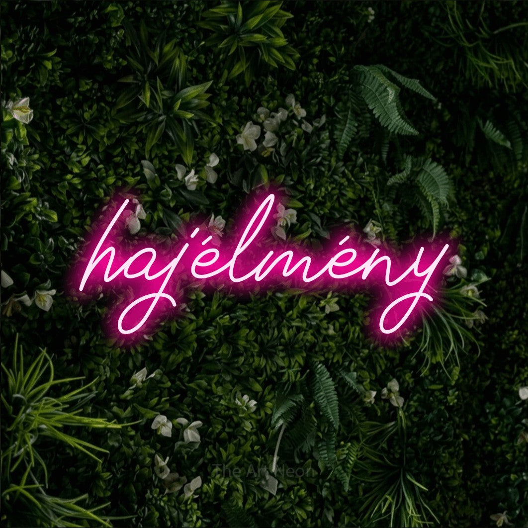 LED neon sign reading “hajélmény”, arranged in a single line.