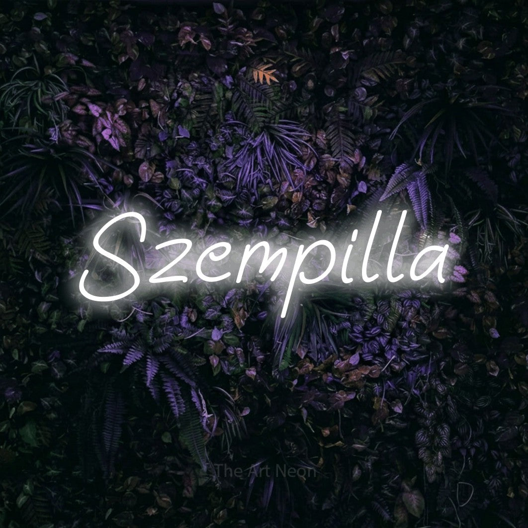 LED neon sign reading “Szempilla”, arranged in a single line.