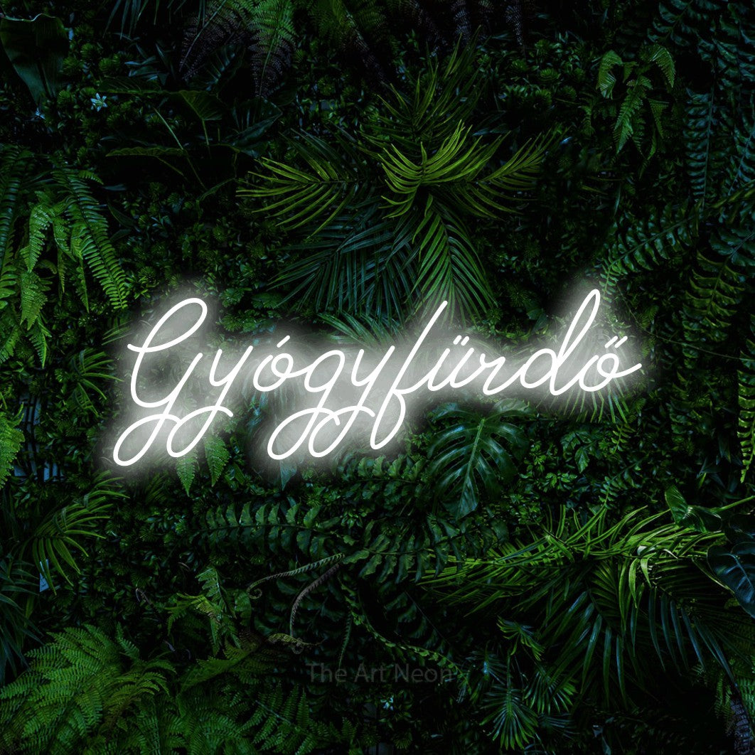 LED neon sign reading “Gyógyfürdő”, arranged in a single line.