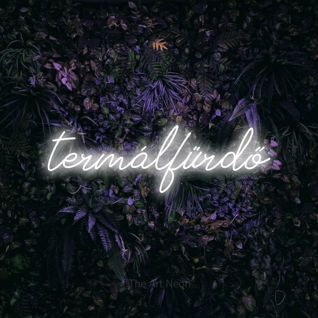 LED neon sign reading “termálfürdő”, arranged in a single line.