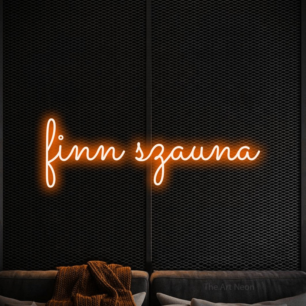 LED neon sign reading “finn szauna”, arranged in a single line.