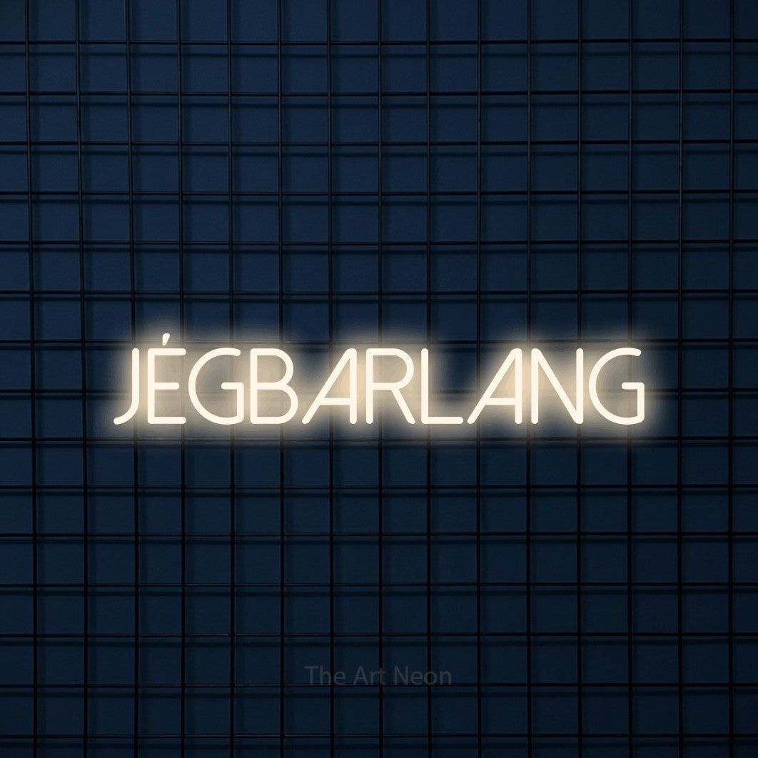 LED neon sign reading “Jégbarlang”, arranged in a single line.