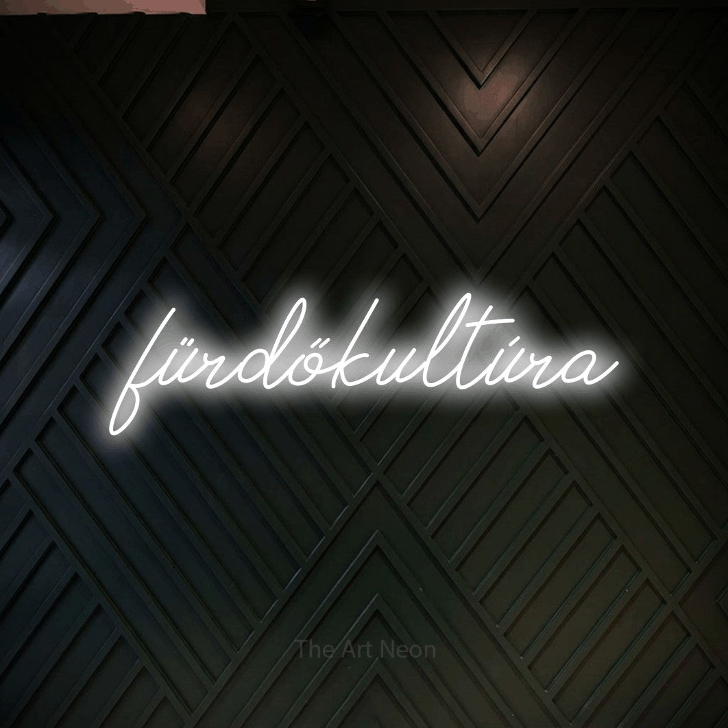 LED neon sign reading “fürdőkultúra”, arranged in a single line.