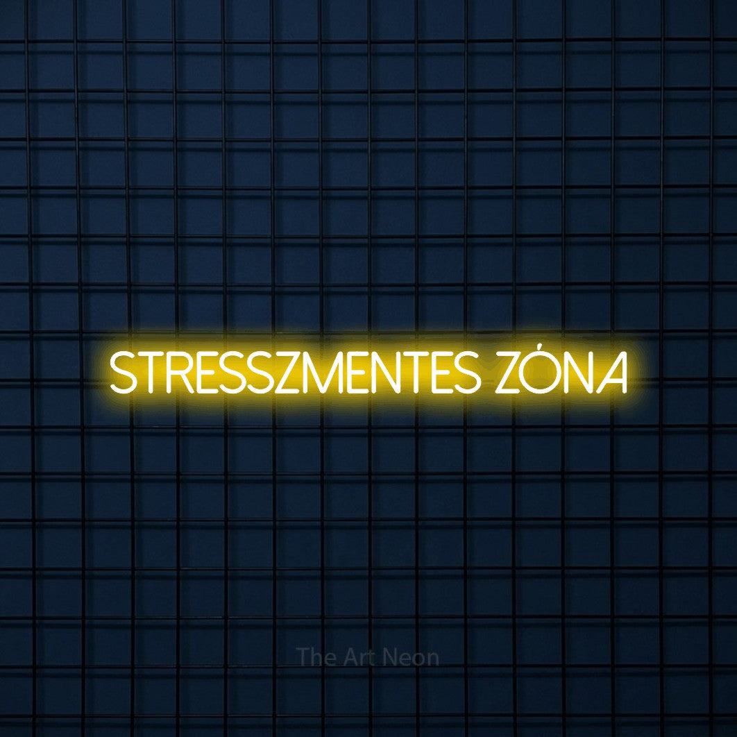 LED neon sign reading “STRESSZMENTES zóna”, arranged in a single line.
