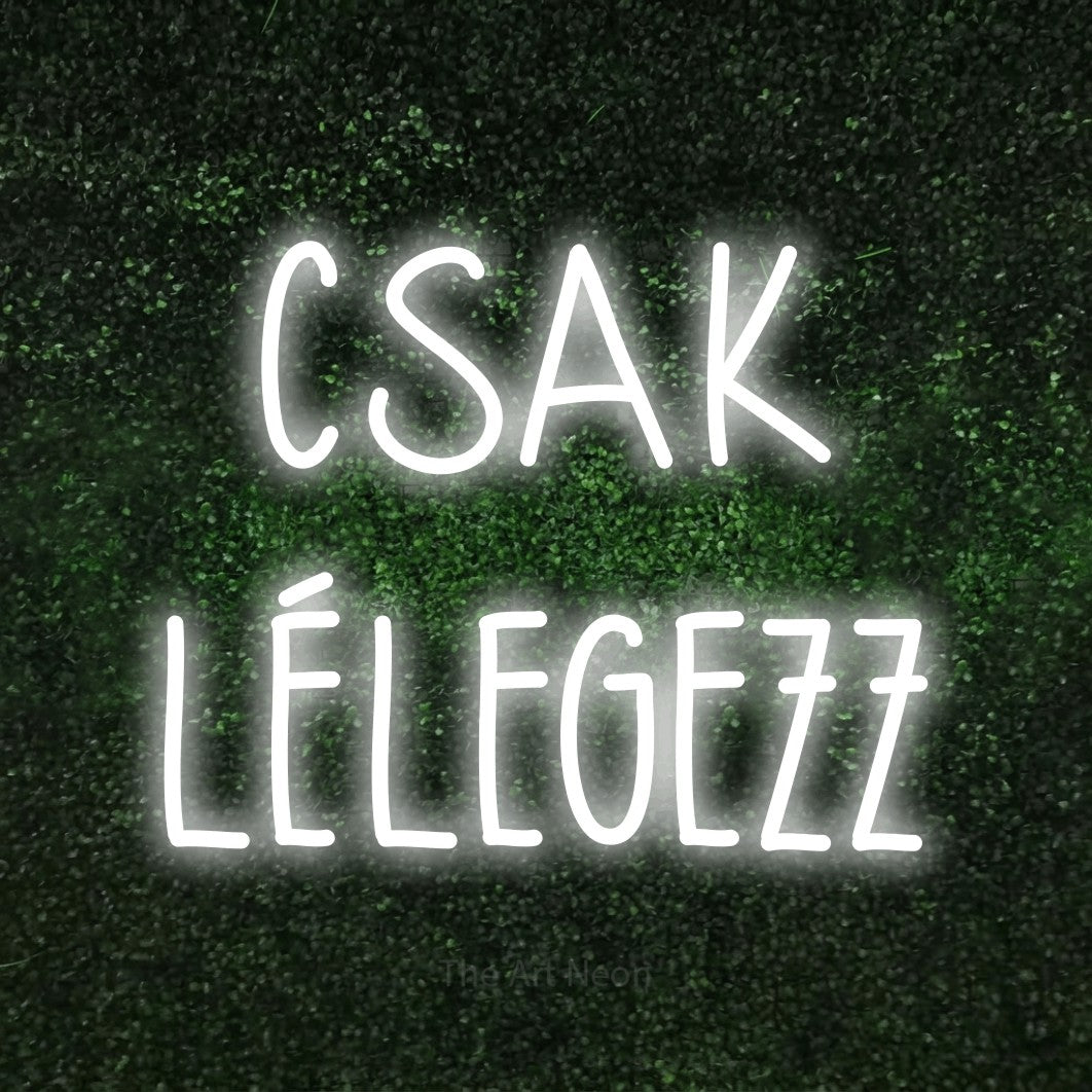 LED neon sign reading “CSAK LÉLEGEZZ”, arranged in two lines.