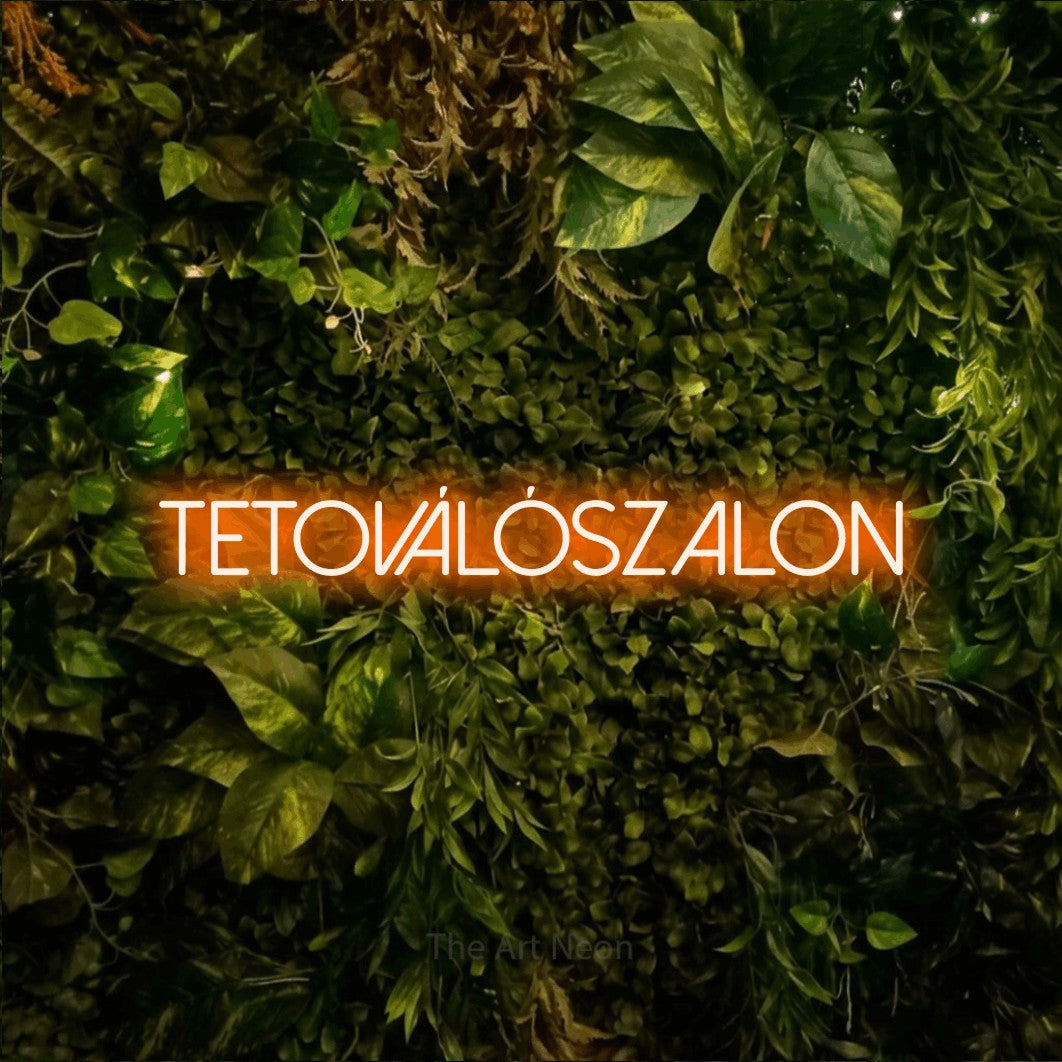 LED neon sign reading “Tetoválószalon”, arranged in a single line.